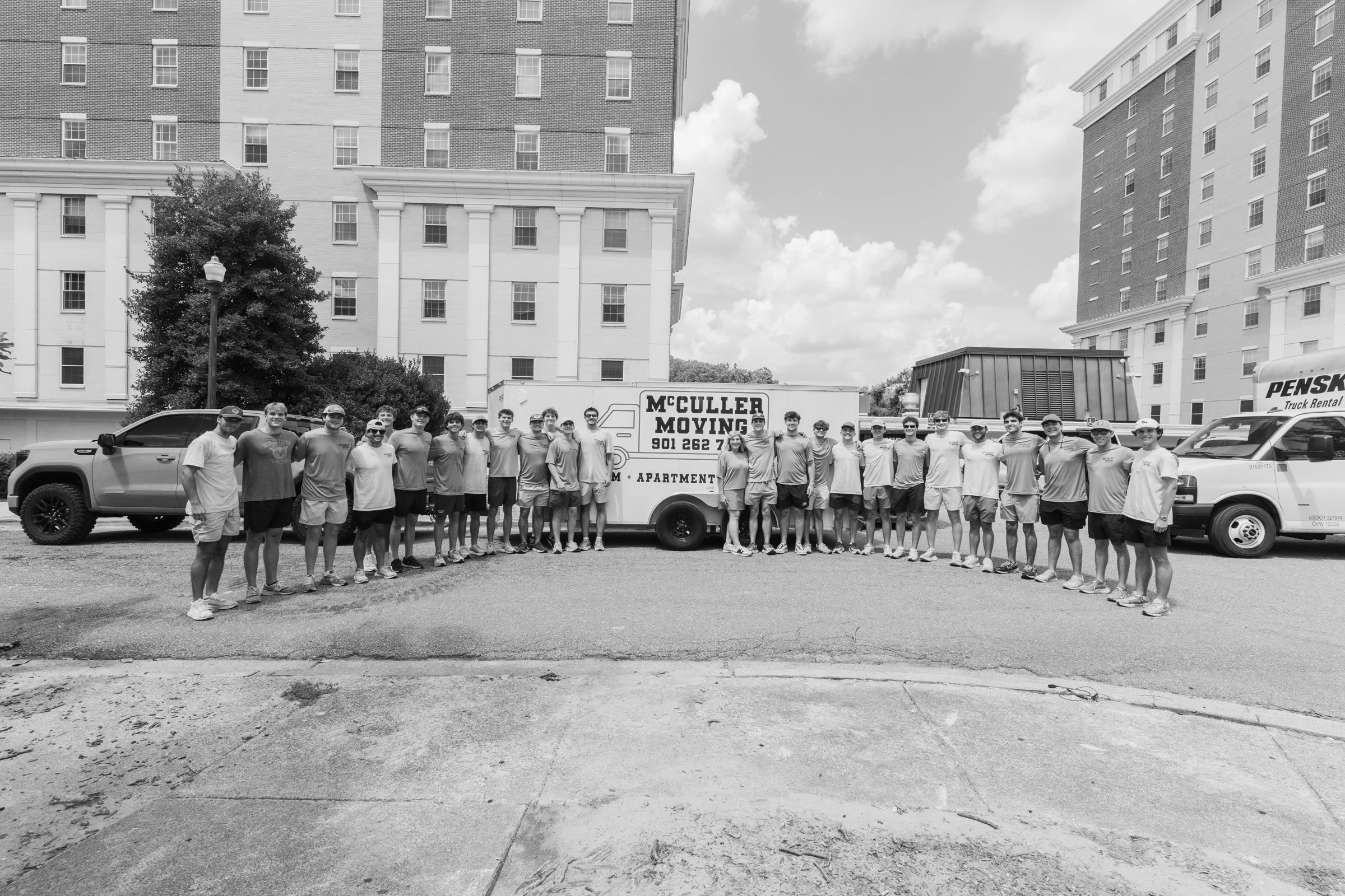 The McCuller Moving crew photographed outside the Ole Miss residence halls on move-in day
